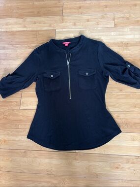 Guess Black Half-Zip Pocket Tunic Top